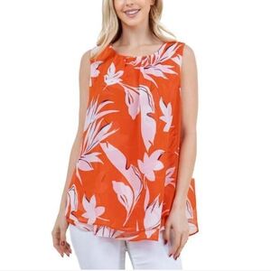 NWT Cristina B Women's Sleeveless Crewneck Blouse‎ Orange